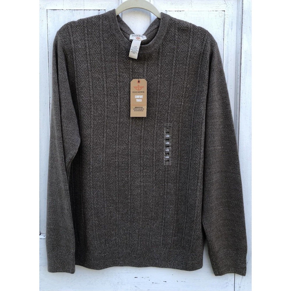 Dockers Men’s Large Acrylic Brown Sweater Long Sleeve Soft NWT